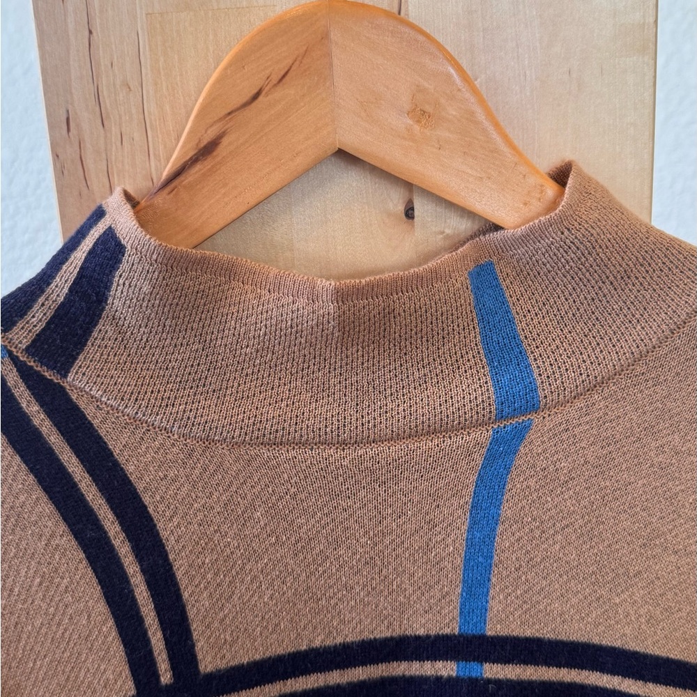 Eloquii Plaid Turtleneck Sweater - Tan and Blue - Picture 3 of 6